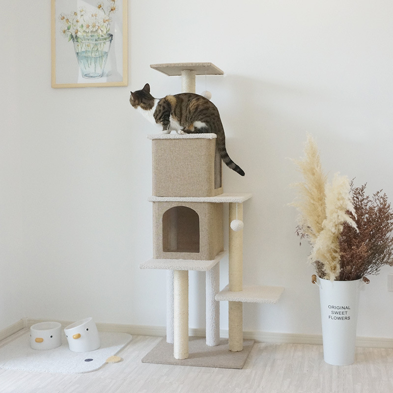 Four Seasons universal cotton and linen Japanese cat climbing frame wholesale cat nest catnip toy sisal cat scratching post integrated cat tree