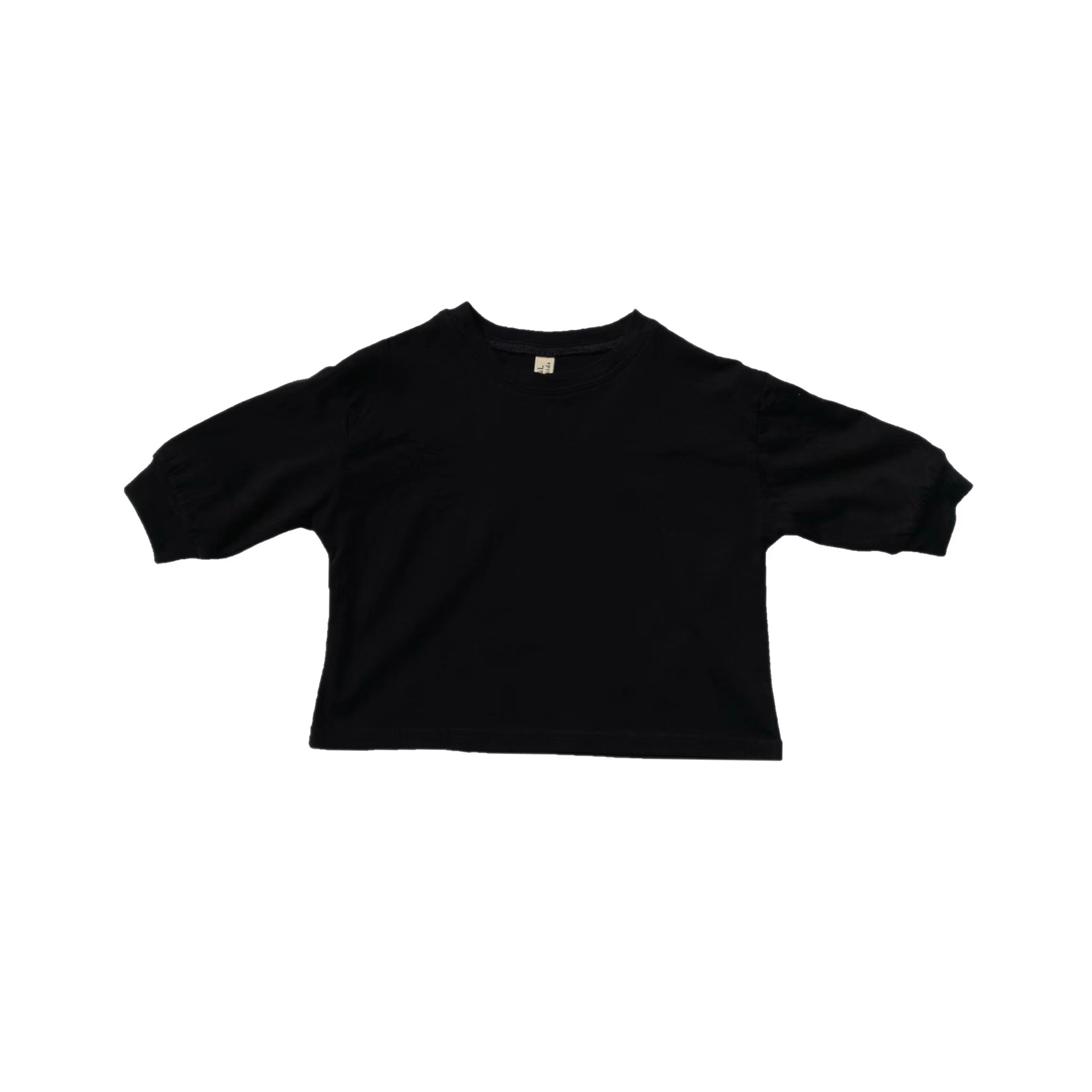 GL-kids Korean style spring new children's back small letter bottoming shirt boys and girls cotton and linen comfortable breathable T-shirt