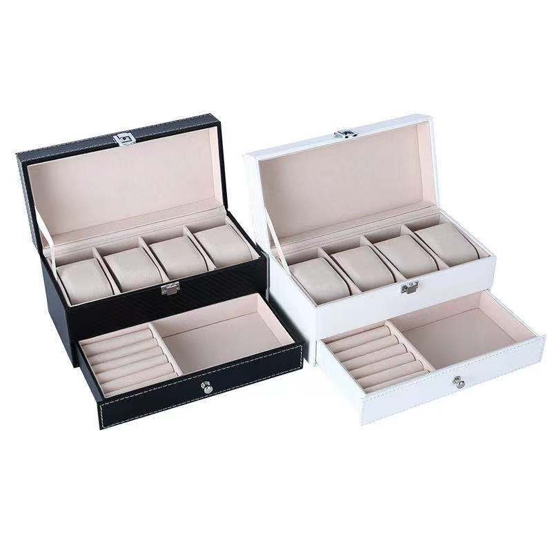 Cross-border hot carbon fiber double-layer watch box jewelry watch Storage Box 4 double-layer watch box wholesale