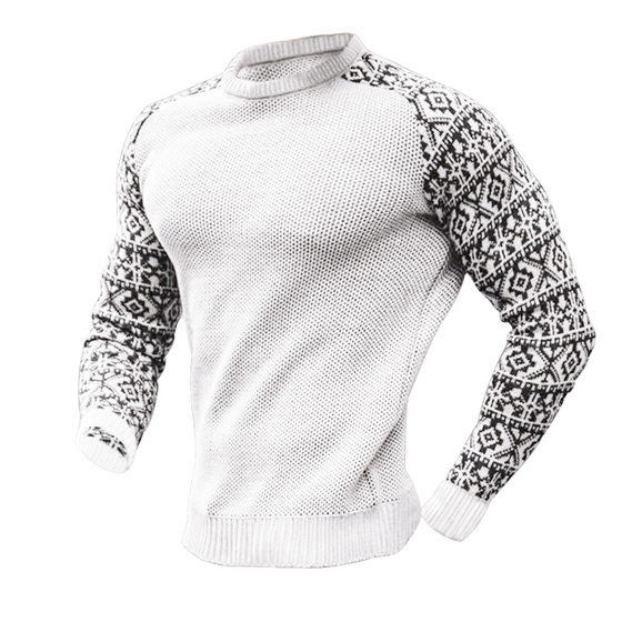 Cross-border foreign trade high-quality 2023 Autumn New waffle printing men's pullover base color matching sweater in stock