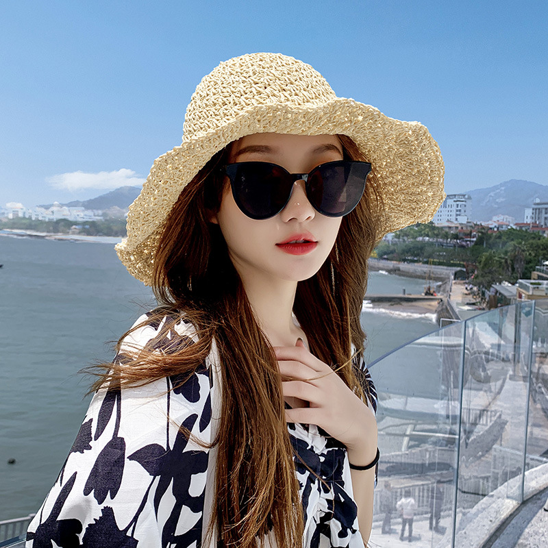 Straw hat women's summer beach hat foldable sunscreen big eaves seaside fashion holiday sun hat sunshade hat wholesale
