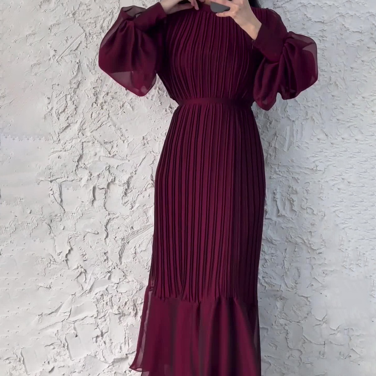 Amazon European and American 2023 elegant light mature women's clothing spring new cross-border dress long pleated skirt