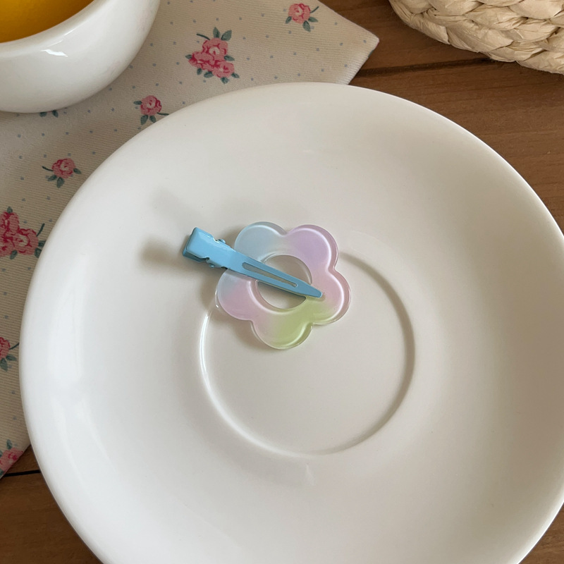 Forcina per capelli con motivo floreale a pois a quadri ritagliati, a forma di cuore, versatile, con fiore, per il trucco, con clip a becco d'anatra, con frangia spezzata_voghion.com
