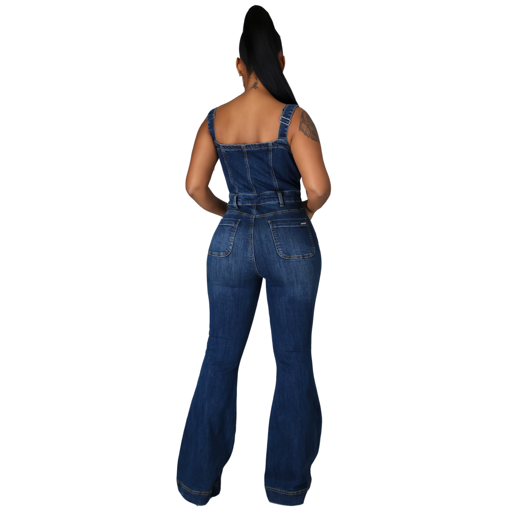6048 Amazon AliExpress European and American platform women's fashion casual sexy strap Denim jumpsuit wide leg pants