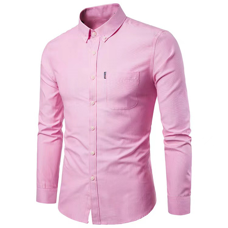2023 New Oxford Long-sleeved Shirt Men's Shirt Korean Style Non-ironing Slim-fit Solid Color Middle-aged Casual Men's Wear