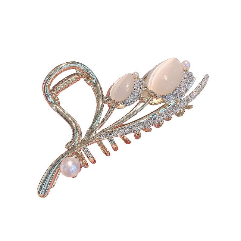 New Cat's Eye Stone Tulip Grab Clip Elegant Elegant Shark Clip High-class One-word Back of Head Large Hair Clip_voghion.com