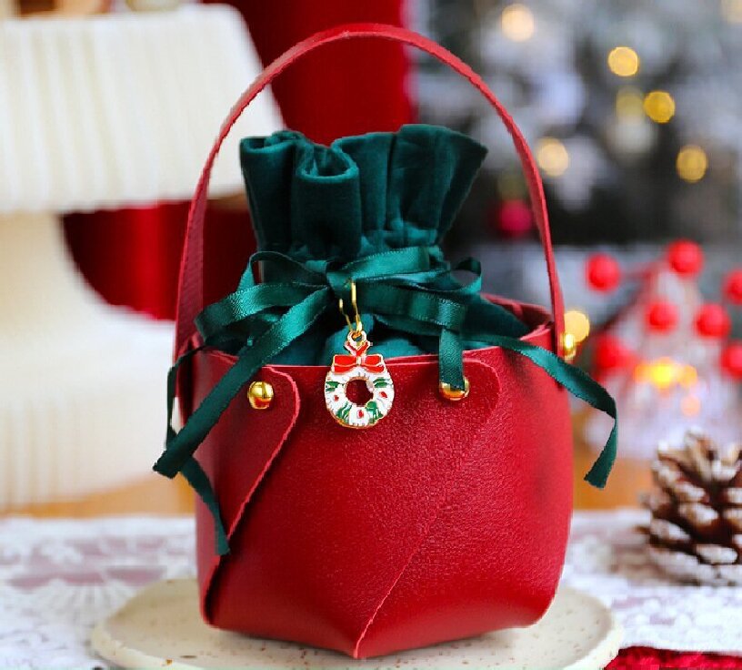 Christmas decorations leather creative handbag velvet cloth apple bag Pingan fruit transparent ball packaging box spot