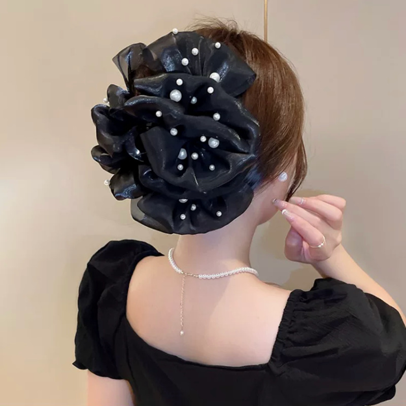 2023 New Bubble Mesh pearl clip female temperament multi-layer bow oversized back head shark clip_voghion.com