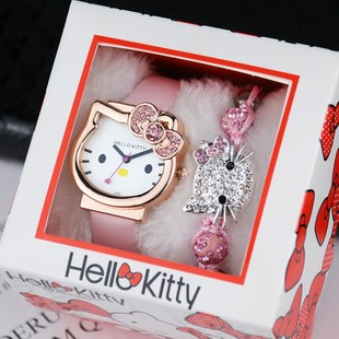 HELLO KITTY KT cat children's gift watch female middle school student cartoon electronic watch bracelet 3-Piece Set boxed