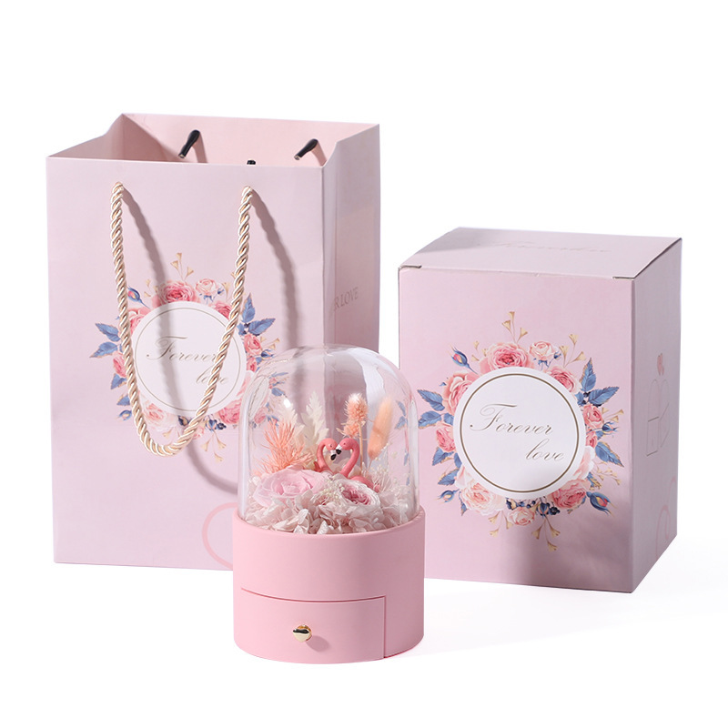 Valentine's Day Flamingo Immortal Flower Gift Box Couple's Watch Gift Box for Girlfriend Ring Pendant Packaging Jewelry Box