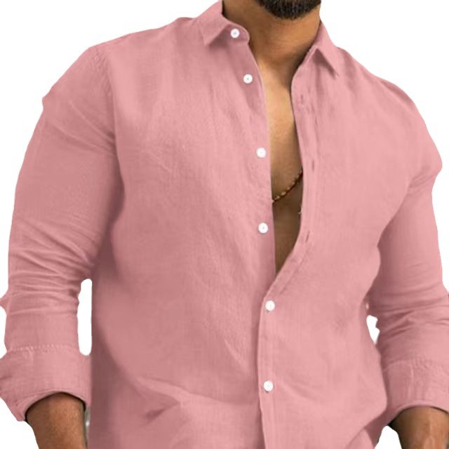 2024 foreign trade Amazon Europe and America cotton and linen solid color men's shirt youth leisure