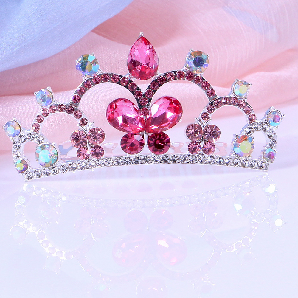 新款儿童皇冠水晶蝴蝶发梳生日王冠 皇冠插梳可爱小公主皇冠头饰