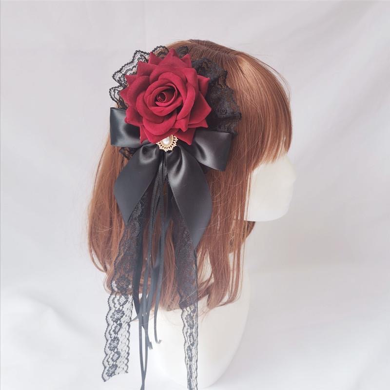 Palace wind Lolita cla hair accessories Velvet Rose Ball hairpin Gothic Lolita hand-made dark to die