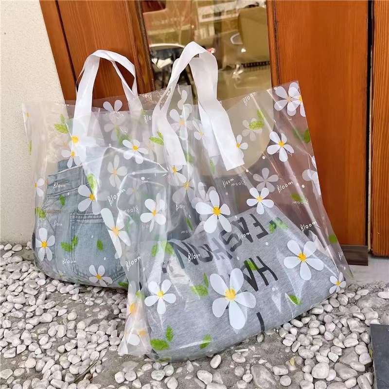 清新夏花加厚女衣服裝店袋子禮品包裝塑料化妝品手提購物袋logo