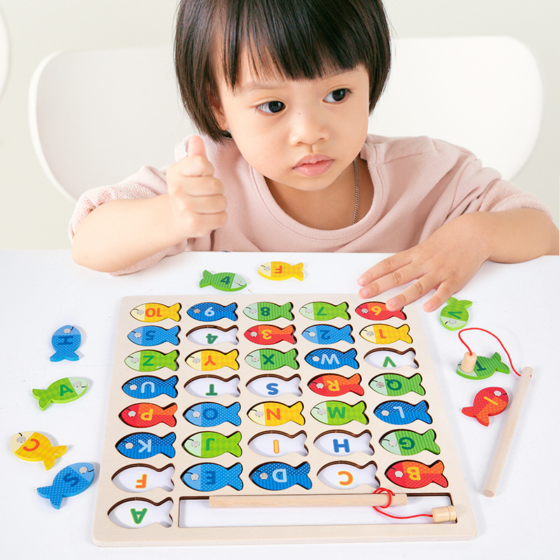 木製アルファベット数字認知早教益智磁気釣り玩具子供親子ゲーム0-4適用歳|undefined