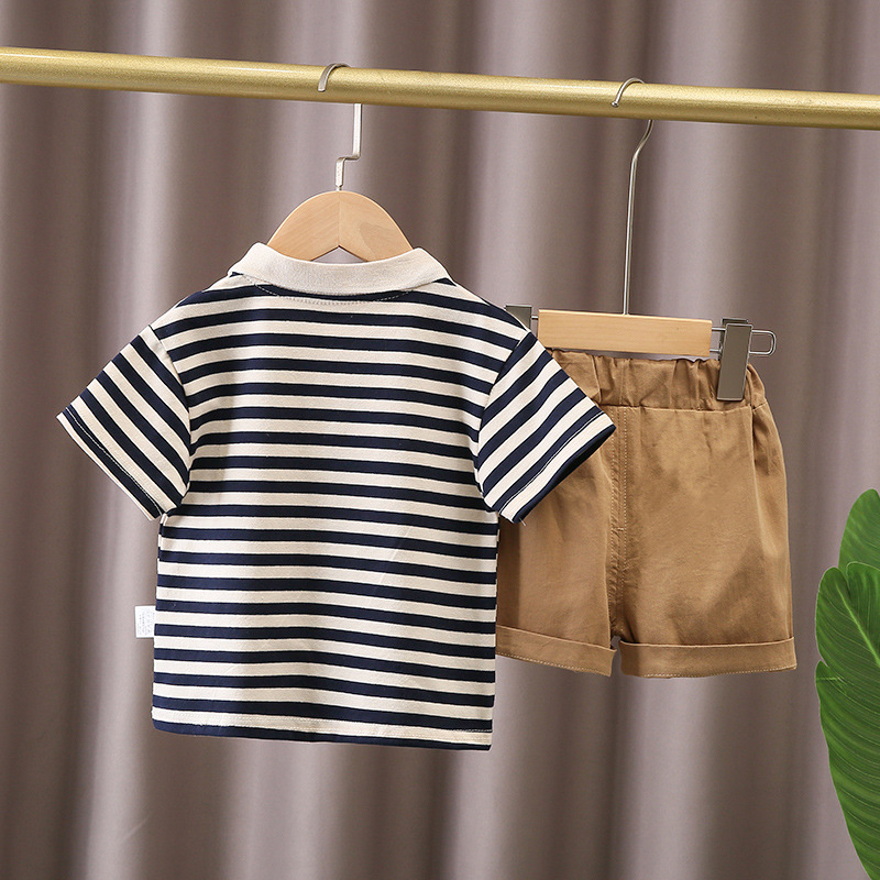 Children's clothing New Fashion children's baby two-piece short sleeve embroidered letter striped suit 01-2-3-4-5 years old half