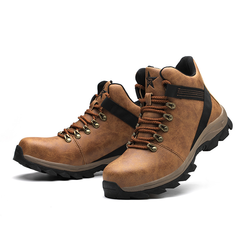 Fashion Cross-border Labor Protection Shoes Anti-smashing Anti-piercing Cow-bar Bottom Steel Toe Construction Site Shoes High-top Comfortable Wear-resistant Safety Shoes