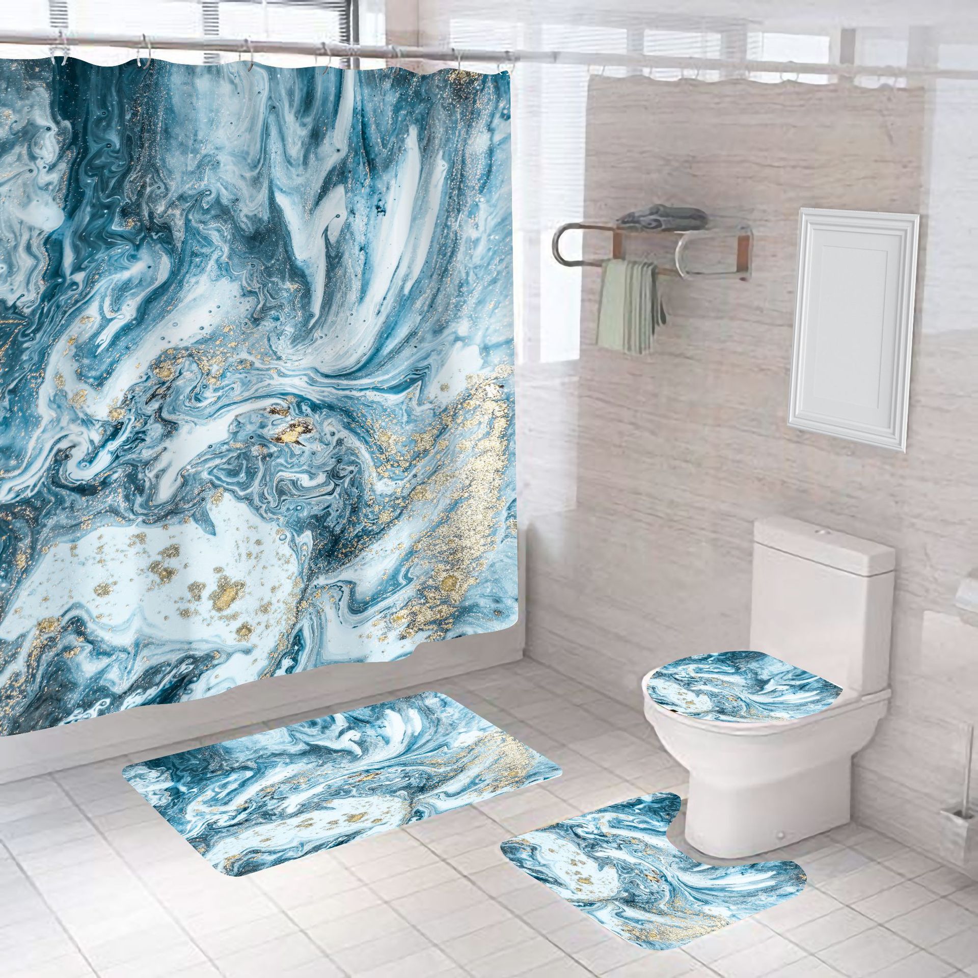 Marble shower curtain bathroom curtain bathroom curtain cross-border shower curtain digital printing factory direct supply