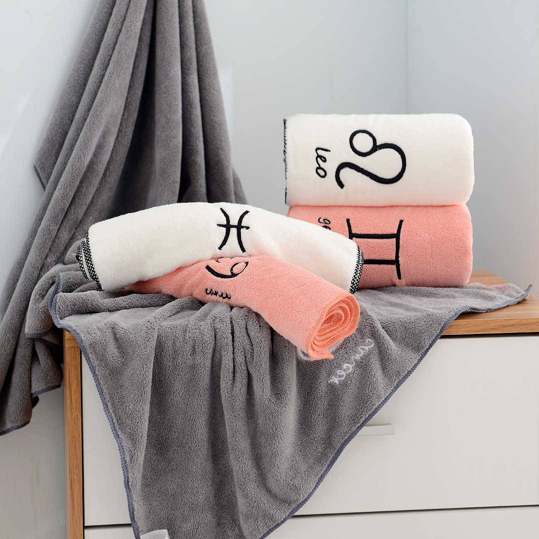 Factory wholesale coral fleece soft twelve constellation towel bath towel suit soft suction couple towel mother towel set towel