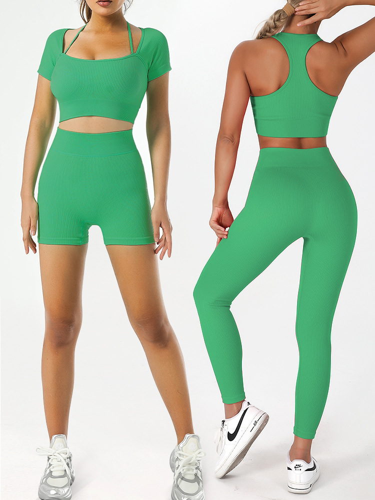 European and American Quick-drying Tight Seamless Yoga Suit Fitness Suit Women's Hanging Neck Yoga Sports Underwear Peach Hip Yoga Pants
