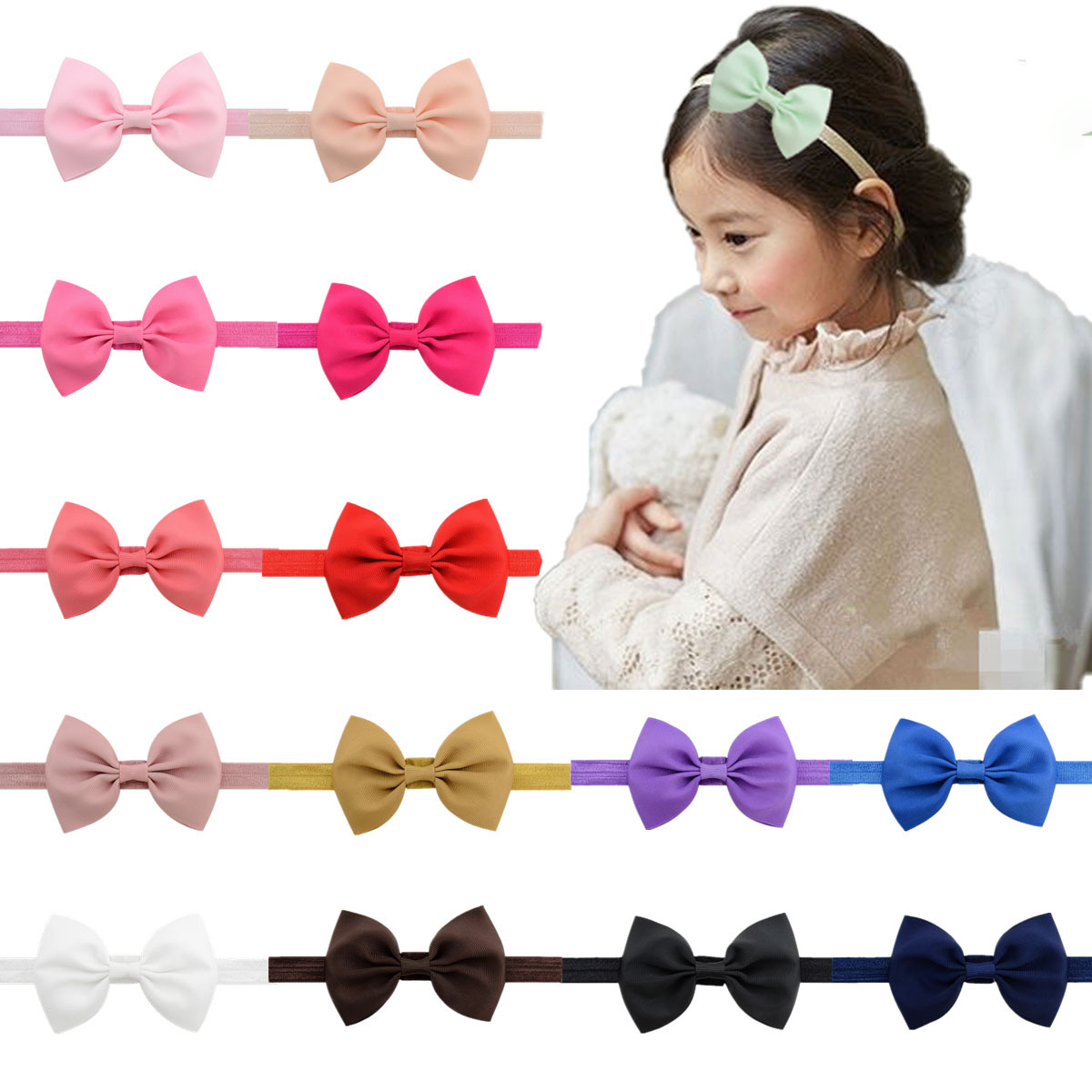 European and American children's hair accessories candy color bow hair band headband foreign trade rib band headband hair accessories manufacturer 075