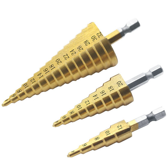 Hexagon shank pagoda drill bit high speed steel titanium plated step drill reaming tool hole opener wholesale step drill set