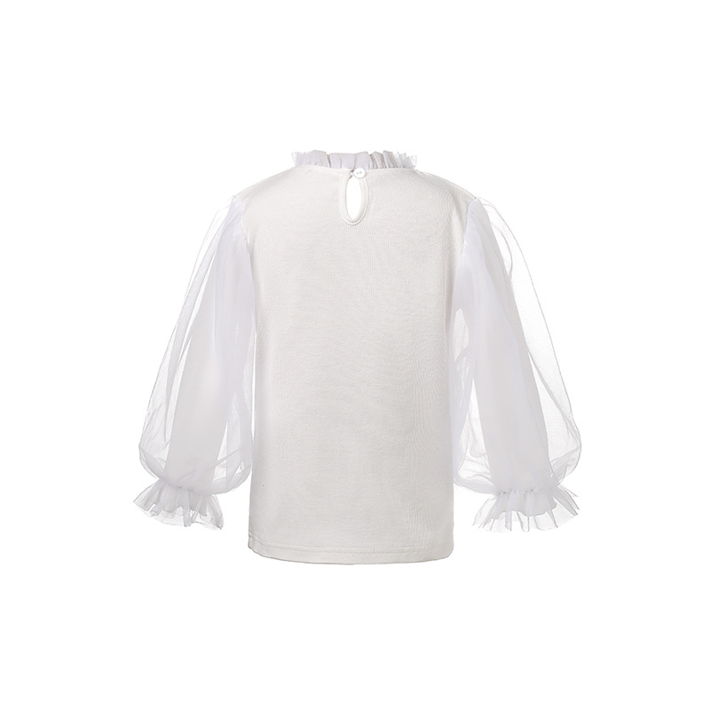 Bubble Sleeve Cotton White Base Shirt Autumn and Winter Sweater Women's Children's Wear Baby's Western Style Children's Long Sleeve Half High Collar