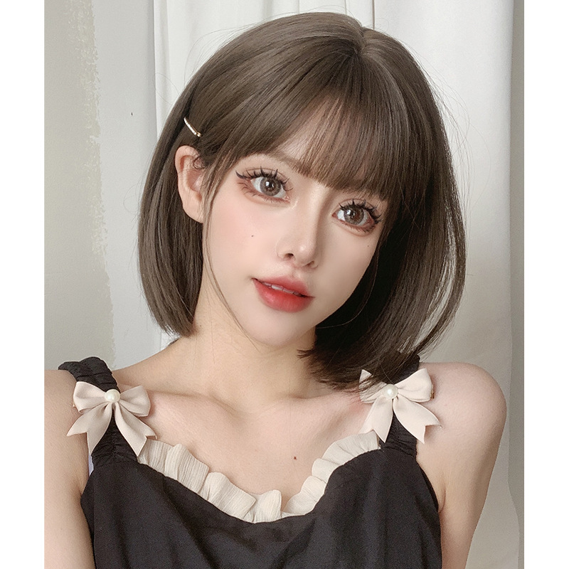 Wig Women's Short Hair Bobo Korean Wave Head Round Face Cyber Celebrity Face Full Head Cover Wig Women's Full Head Realistic Full Top