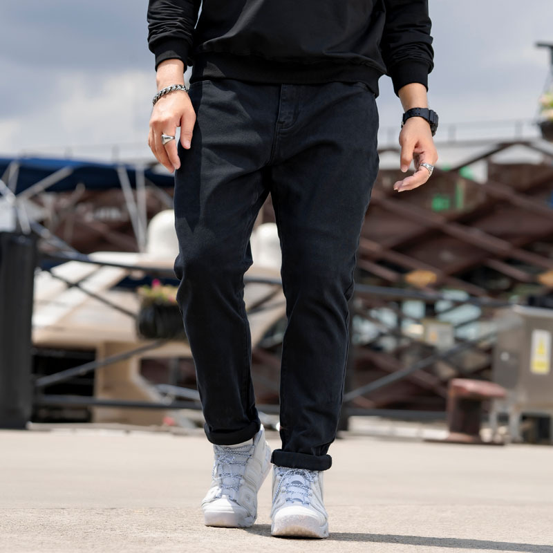 Six plus size men's black and white business men's pants micro elastic washed casual loose jeans 670