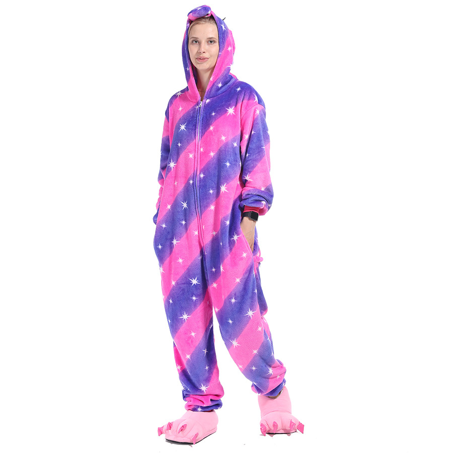Flannel autumn and winter couple cartoon animal one-piece pajamas Tianma unicorn adult dinosaur pajamas