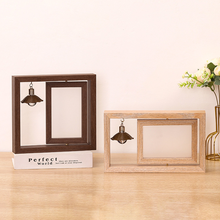 Cross-border Creative Double-sided Rotating 6-inch 7-inch Wooden Photo Frame Table Personalized Couple Gift Commemorative Wooden Photo Frame