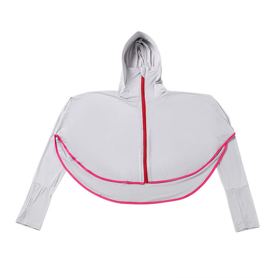 Outdoor Casual Zipper Hat Big Brim Ice Silk Sun Protection Clothing Women's Summer Breathable Loose Long-sleeved Coat Sunshade Clothing