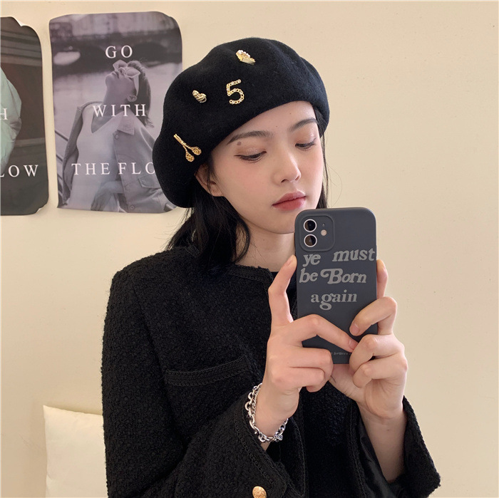 帽子女秋冬新款羊毛呢貝雷帽英倫復古時尚畫家帽小香風蓓蕾帽潮