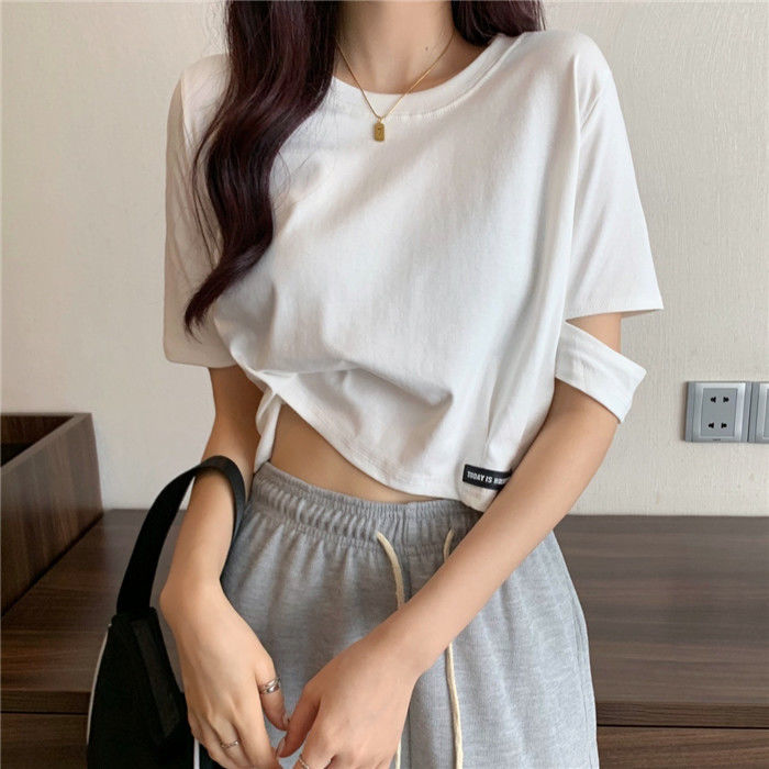 New Super Hot Design Sense Short-sleeved T-shirt Women's Summer Korean-style Trendy Niche Short High Waist Navel Loose Half-sleeved Top