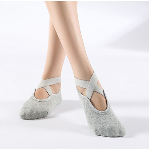 Cross-border Cotton Yoga non-slip dispensing towel socks cross belt Terry backless yoga socks floor socks manufacturers wholesale