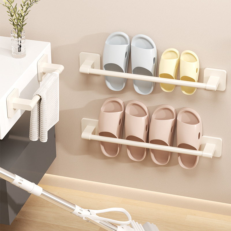 Cream style bathroom punch-free slippers rack toilet toilet draining artifact wall-mounted shoes storage rack