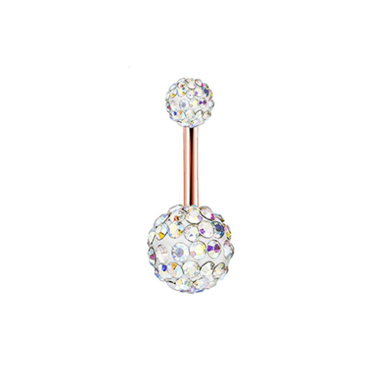 Hot selling 5 piece set stainless steel zircon diamond navel ring soft pottery ball Opal zircon combination set