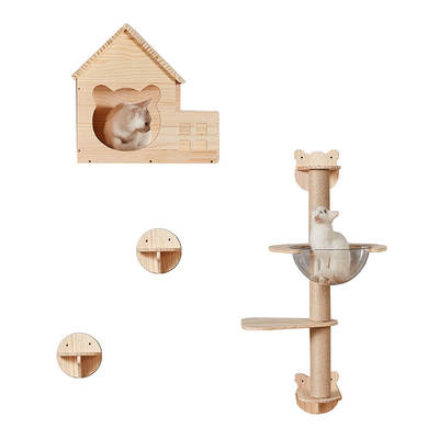 Cat Climbing Rack Wall-mounted Solid Wood Wall-mounted Cat Toy Large Space Capsule Sky Pillar Cat Jumping Table Hemp Grab Pillar