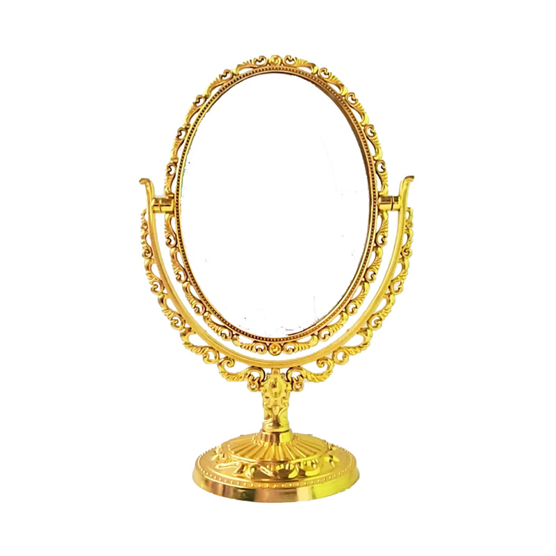 Round Oval double-sided rotating table mirror retro imitation gold imitation silver table dressing mirror Lace makeup mirror wholesale