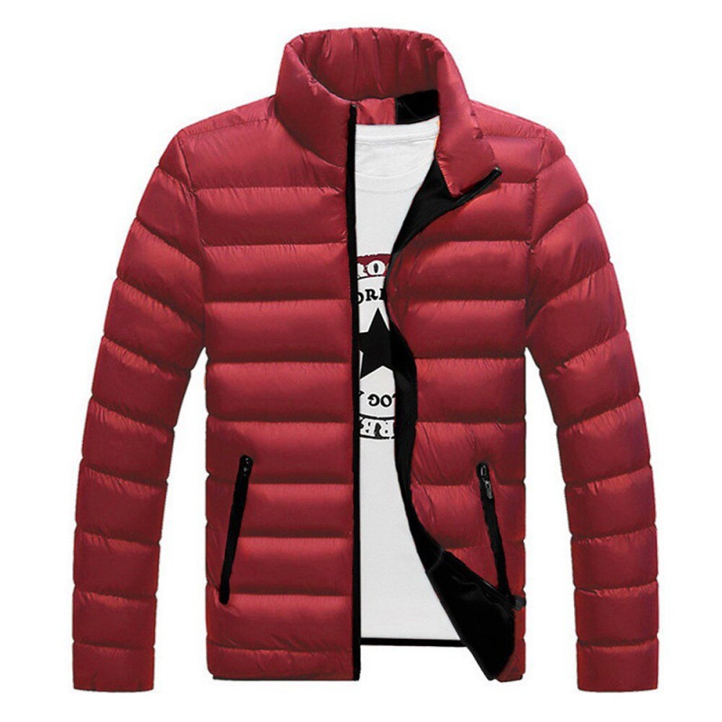 2023 Winter foreign trade new men's cotton-padded jacket men's thickened solid color stand collar zipper