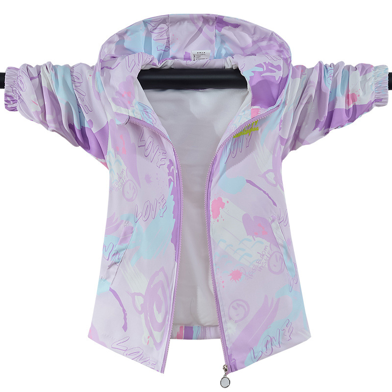 Girls' Doodle Jacket Spring Outfit 2024 New Children's Girls' Baby Middle and Large Children's Stylish Windproof Jacket Children's Clothing