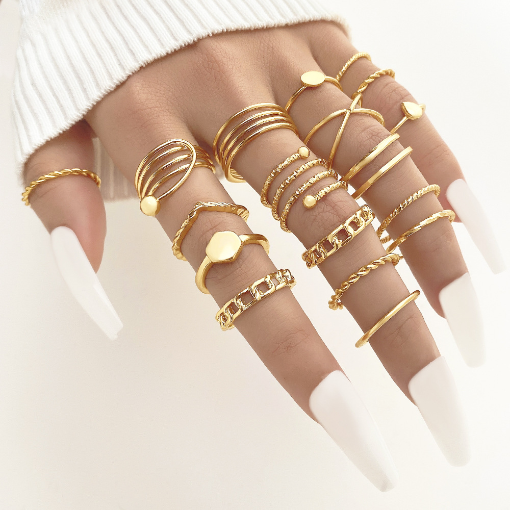 Mu Shang AliExpress Hot-selling Open Multi-joint Ring suit Women's Niche Hollow Love Butterfly Ring 22-piece Set