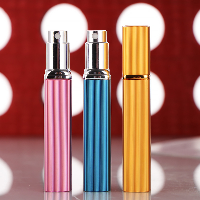10ml aluminum square tube perfume bottle strip press sub-packaging convenient travel spray bottle cosmetic glass empty bottle