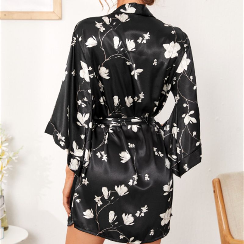 Cross-border new sexy underwear Ice Silk simulation silk nightgown bathrobe home wear sexy pajamas coat 1049