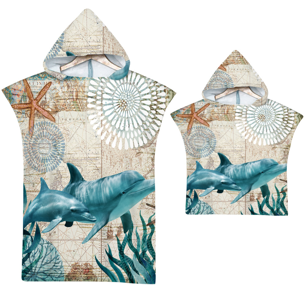 Ocean hooded bath towel beach towel cape beach dressing bathrobe printed hooded bath towel a minimum order