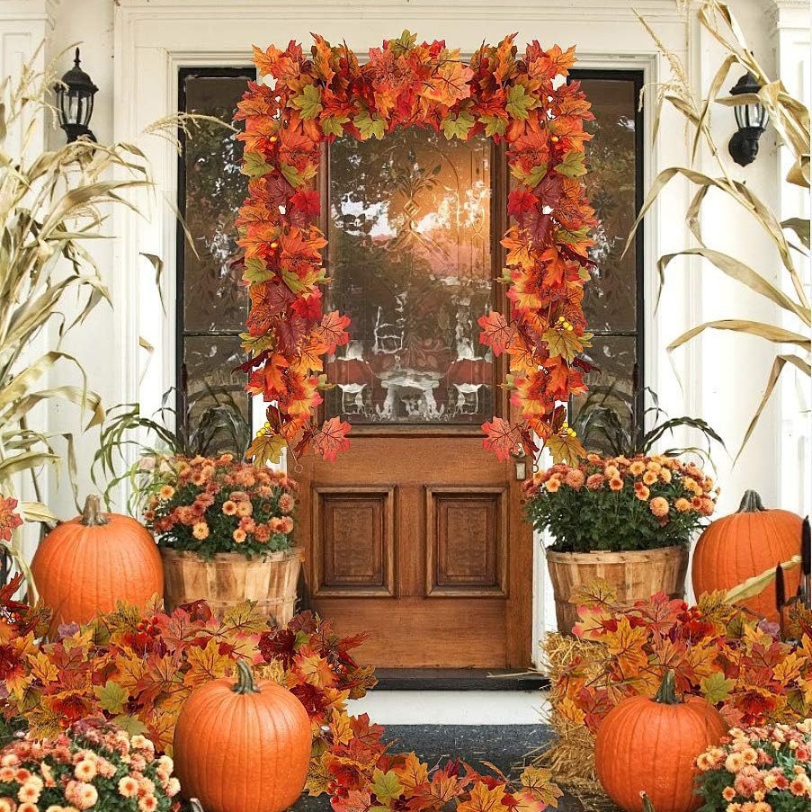 Vite del Ringraziamento Foglia d'Acero Vite 5.7 Piedi Autunno Decorativo Appeso Vite Simulazione Foglia d'Acero Vite_voghion.com