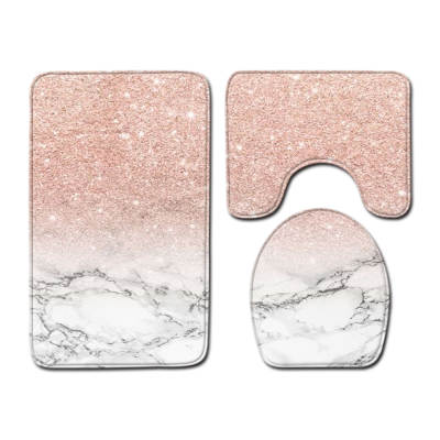 Cross-border hot sale marble bathroom three-piece floor mat texture toilet toilet carpet door mat one-piece delivery