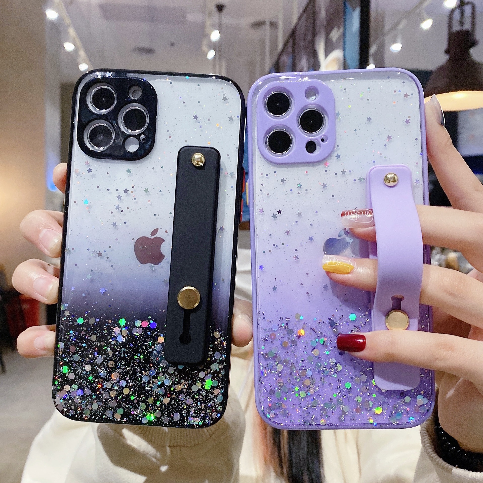 鉑金星空蘋果15Pro腕帶支架iPhone11Pro12p閃粉 x/xr 7P適用8plus