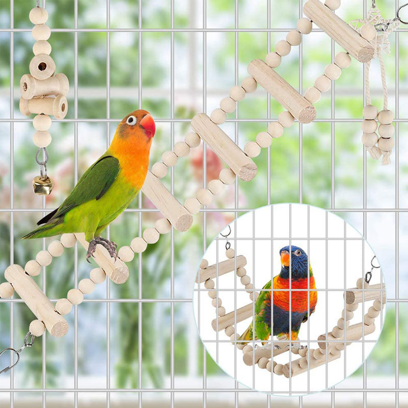 Bird Toy Combination Set Wooden Bird Cage Accessories Bird Supplies Stairs Swing Station Stick Parrot Toy