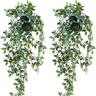 Amazon artificial hanging rattan green plant simulation hanging vines potted home balcony decorative plastic plants